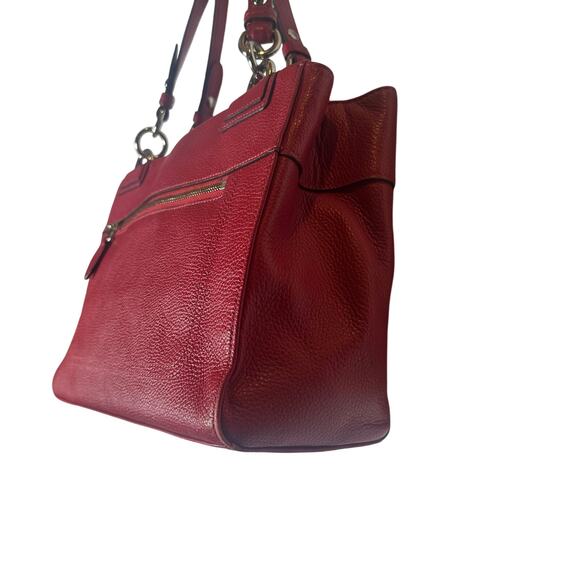 Coach Penelope Turnlock Satchel Bag Red Pebbled Leather - Picture 6 of 10